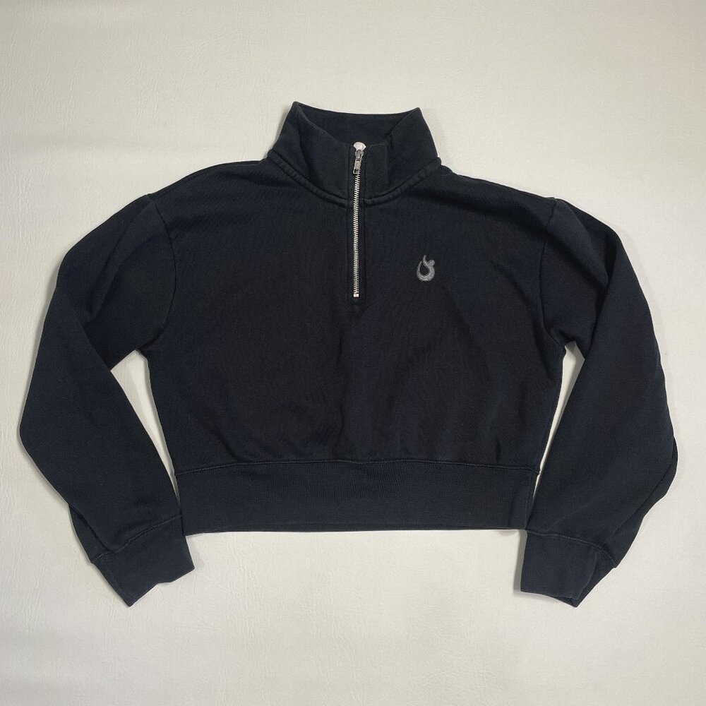 District V.I.T. Crop Sweatshirt Women Med Black Fleece Activewear Top 1/4 Zip